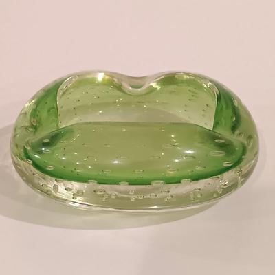 LOT 121: Blown Glass Swan, Murano-Style Trifold Bowl, Frosted Green Glass Triangle Powder Box & More
