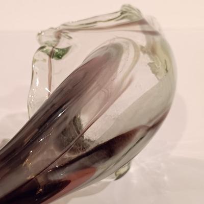 LOT 121: Blown Glass Swan, Murano-Style Trifold Bowl, Frosted Green Glass Triangle Powder Box & More