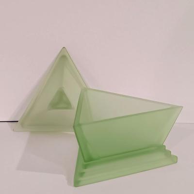 LOT 121: Blown Glass Swan, Murano-Style Trifold Bowl, Frosted Green Glass Triangle Powder Box & More