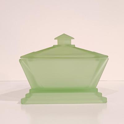LOT 121: Blown Glass Swan, Murano-Style Trifold Bowl, Frosted Green Glass Triangle Powder Box & More