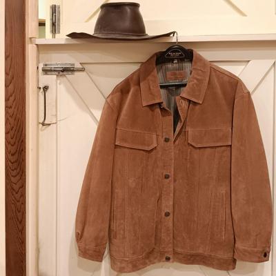 LOT 127: Savile Row Size Medium Leather Jacket & Leather Cowboy Hat