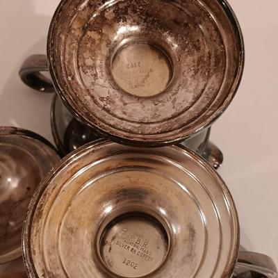 LOT 128: Silver on Copper Teapot, Creamer, Sugar Bowl & Tea Tray