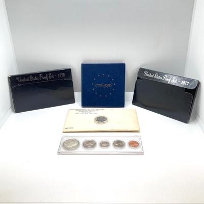 LOT 137: Coin Collection - 1965 Set, Bicentennial Silver Proof Kennedy Half Dollar / Quarter, 1972 Treasury Set, 1975 Proof Set, 1977...