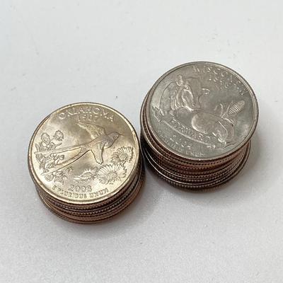 LOT 138: US State Quarter Collection - Alabama, Iowa, Maine, Michigan, Missouri, Ohio, Oklahoma, Wisconsin and Roll of Forty ($10)