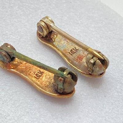 LOT 143: Gold and Enamel Blue Slipper Masonic Lapel Pins - 14KT, 1.40 gtw