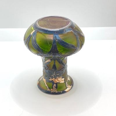 LOT 144: Art Nouveau Fine Silver Patented 3376 Art Glass Vase with Overlay
