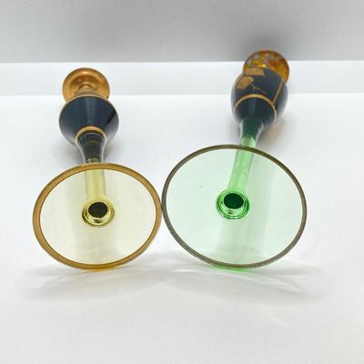 LOT 145: Antique / Vintage Art Deco Gold Tone / Glass Perfume Bottles - Uranium Glass Style Included
