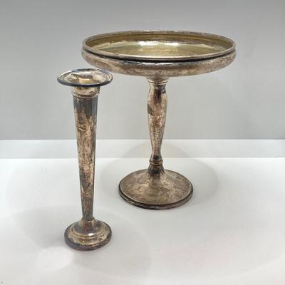 LOT 148: Weighted Sterling Acme Pedestal Bowl and Lunt's Candlestick Holder