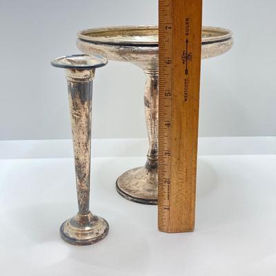 LOT 148: Weighted Sterling Acme Pedestal Bowl and Lunt's Candlestick Holder