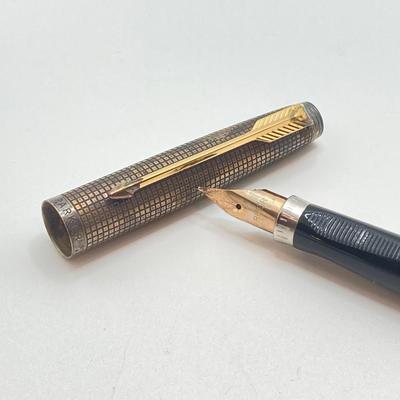 LOT 149: Vintage Parker Sterling and Gold Filled Fountain Pen with 14KT Gold Nib Tip