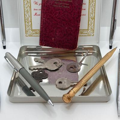 LOT 150: Collection of Vintage Writing Utensils, Keys and More - Cross, Parker and Wahl Eversharp Gold Plated Included