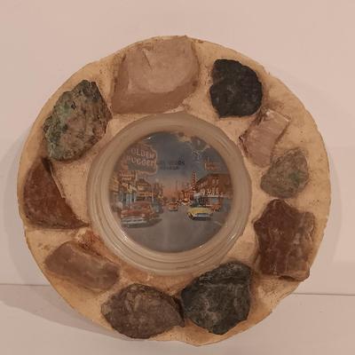 LOT 161: Vintage Carved Onyx Southwestern Bookend, Polished Rhodochrosite Slab, Amethyst Quartz & Golden Nugget Ashtray