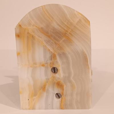 LOT 161: Vintage Carved Onyx Southwestern Bookend, Polished Rhodochrosite Slab, Amethyst Quartz & Golden Nugget Ashtray