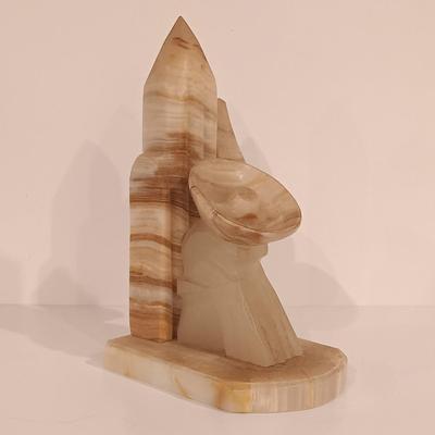 LOT 161: Vintage Carved Onyx Southwestern Bookend, Polished Rhodochrosite Slab, Amethyst Quartz & Golden Nugget Ashtray