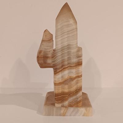 LOT 161: Vintage Carved Onyx Southwestern Bookend, Polished Rhodochrosite Slab, Amethyst Quartz & Golden Nugget Ashtray