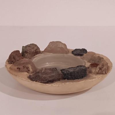 LOT 161: Vintage Carved Onyx Southwestern Bookend, Polished Rhodochrosite Slab, Amethyst Quartz & Golden Nugget Ashtray