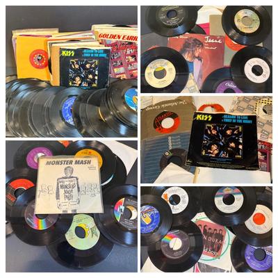 LOT 164: Large Assortment of Vintage 45’s Some with Jackets/Sleeves