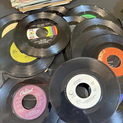 LOT 165: Collection of Vintage Vinyl 45’s Some with Jackets and Sleeves