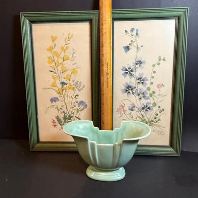 LOT 166: Vintage Rum Rill Ceramic Vase and Fleck Bros. Floral Wall Art
