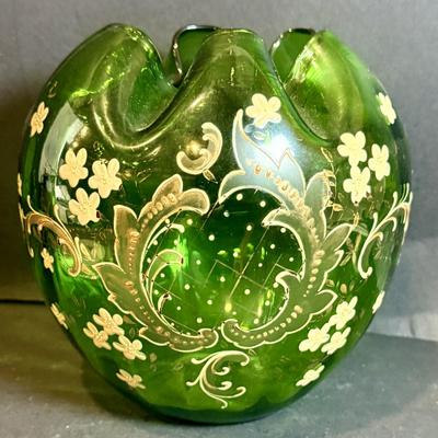 LOT 168: Vintage Bohemian Green Art Glass Bowl and Koniglinch Tettau Dish