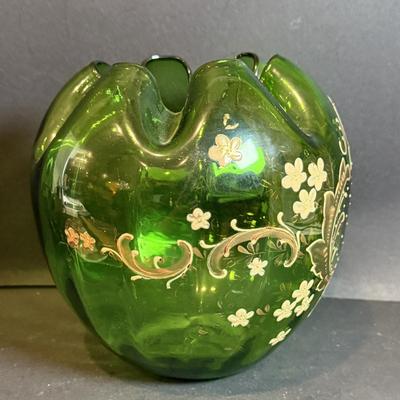 LOT 168: Vintage Bohemian Green Art Glass Bowl and Koniglinch Tettau Dish