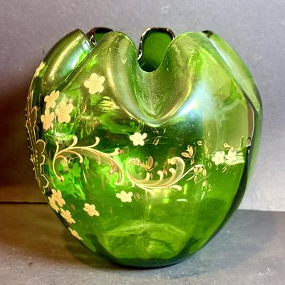 LOT 168: Vintage Bohemian Green Art Glass Bowl and Koniglinch Tettau Dish