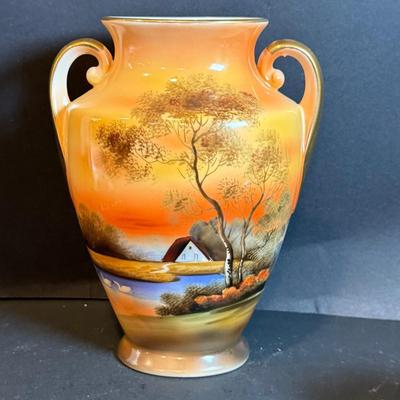 LOT 169: Asian Inspired Collection - Noritake Landscape Vase, Floral Teapot, Vintage Wall Art and Paper Umbrella from 1936