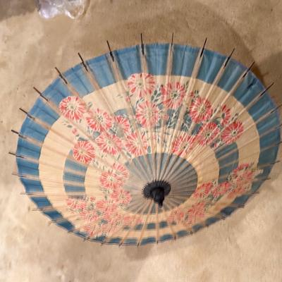 LOT 169: Asian Inspired Collection - Noritake Landscape Vase, Floral Teapot, Vintage Wall Art and Paper Umbrella from 1936