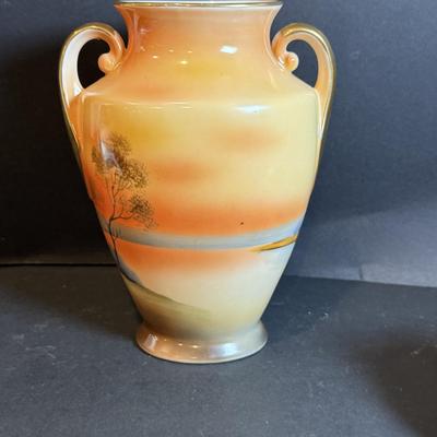 LOT 169: Asian Inspired Collection - Noritake Landscape Vase, Floral Teapot, Vintage Wall Art and Paper Umbrella from 1936