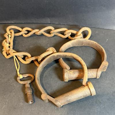 LOT 175: Antique Iron Prison Shackles with key