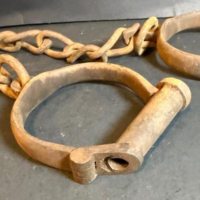 LOT 175: Antique Iron Prison Shackles with key