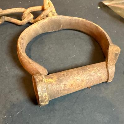 LOT 175: Antique Iron Prison Shackles with key