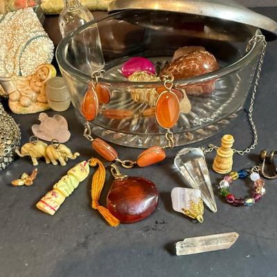 LOT Vintage Metal and Beaded Purses, Eyeglass Case and a Bunch of Baubles and More
