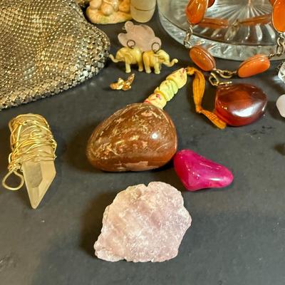 LOT Vintage Metal and Beaded Purses, Eyeglass Case and a Bunch of Baubles and More