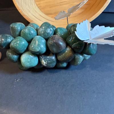 LOT 178: Beautiful Polished Stone/Marble Fruit and Eggs in a Wooden Bowl