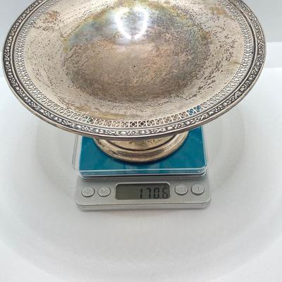 LOT 180: Antique (1779) Sterling Silver Compote 170.6g in weight, Wooden Spoon and Fork with Weighted Serling Silver Handles and a...