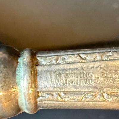 LOT 180: Antique (1779) Sterling Silver Compote 170.6g in weight, Wooden Spoon and Fork with Weighted Serling Silver Handles and a...
