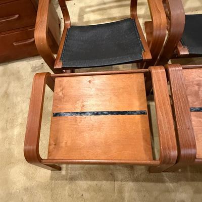 LOT 187: Pair of IKEA Poang Wooden armchairs with Ottomans