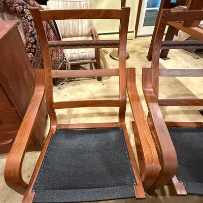 LOT 187: Pair of IKEA Poang Wooden armchairs with Ottomans
