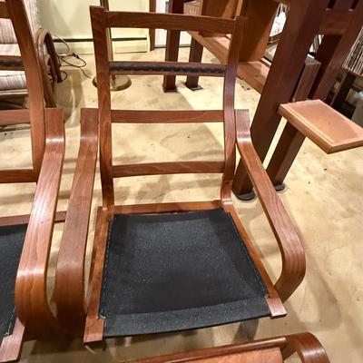 LOT 187: Pair of IKEA Poang Wooden armchairs with Ottomans