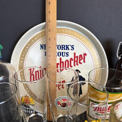 LOT 197: Vintage Barware Collection: Carved Corkscrews Set, Knickerbocker Beer Serving Tray, Philadelphia Seltzer Bottle & More