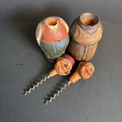 LOT 197: Vintage Barware Collection: Carved Corkscrews Set, Knickerbocker Beer Serving Tray, Philadelphia Seltzer Bottle & More