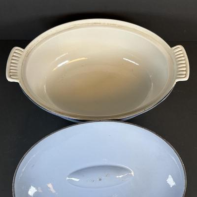 LOT 207: Dru Holland Enamel Cast Iron Oval Casserole Dish w/Lid & Dansk Orecast Yellow Enamel Cast Iron Dutch Oven