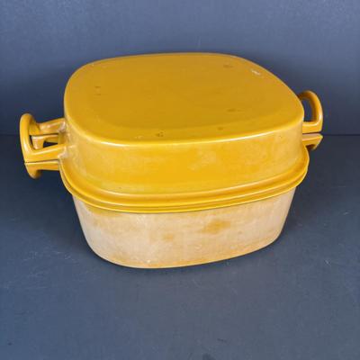 LOT 207: Dru Holland Enamel Cast Iron Oval Casserole Dish w/Lid & Dansk Orecast Yellow Enamel Cast Iron Dutch Oven