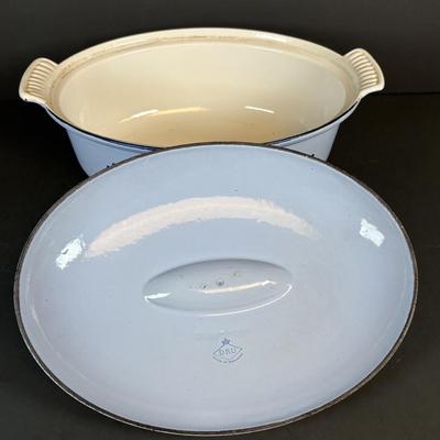 LOT 207: Dru Holland Enamel Cast Iron Oval Casserole Dish w/Lid & Dansk Orecast Yellow Enamel Cast Iron Dutch Oven