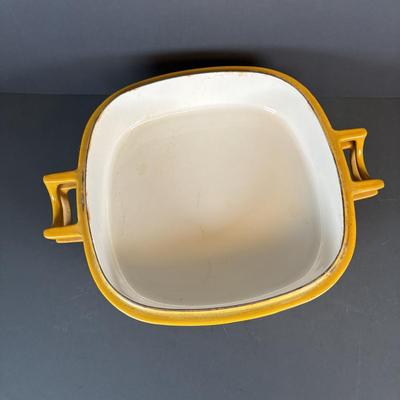 LOT 207: Dru Holland Enamel Cast Iron Oval Casserole Dish w/Lid & Dansk Orecast Yellow Enamel Cast Iron Dutch Oven