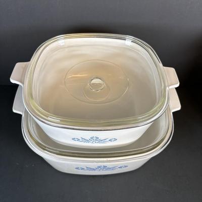LOT 213: Kitchen Essentials: Corelle, Corning Ware, Fire King, Glass Double Boiler, Flatware and a Glass Honeypot