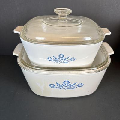 LOT 213: Kitchen Essentials: Corelle, Corning Ware, Fire King, Glass Double Boiler, Flatware and a Glass Honeypot