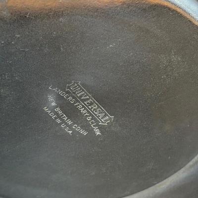 LOT 214: Vintage Pink Depression Glass Divided Plates, Blue Fire King Covered Serving Bowl, Landers Fray & Clark Thermos, Tri Folding...