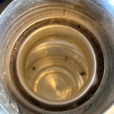 LOT 214: Vintage Pink Depression Glass Divided Plates, Blue Fire King Covered Serving Bowl, Landers Fray & Clark Thermos, Tri Folding...